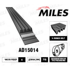 MILES, ремень поликлиновой, 4PK715/AD15014, Китай